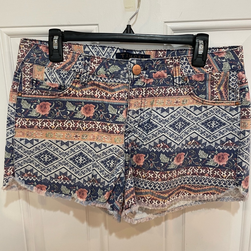Denim Multi-Colored Printed Shorts
